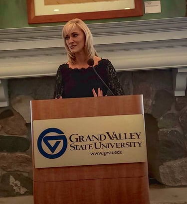 Angie Crouch speaks at Grand Valley State University Award luncheon