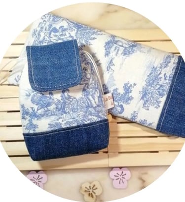 etui à lunettes et mini-sac en toile de Jouy