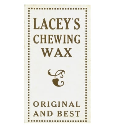 Vintage style Lacey's Chewing Wax label with original and best slogan on a white background.