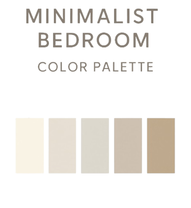 Minimalist bedroom color palette with soft whites, creams, and neutral tones for serene spaces.