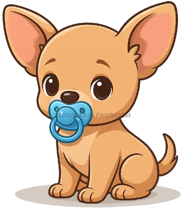 Chihuahua tan with dark eyes and blue pacifier—playful icon for upcoming AKC Louisiana litters