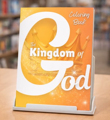 The Kingdom of God Coloring Book displayed on a stand in a bookstore.