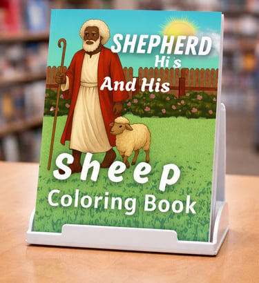 A Shepherd and His Sheep Coloring Book featuring an African American shepherd in a field.