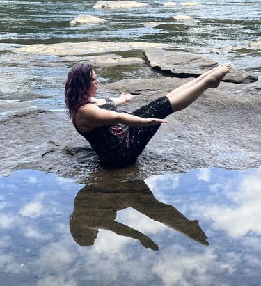 Rachel yoga pose with water, reflecting, pose, and sky