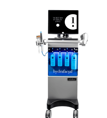 Appareil HydraFacial MD Elite avec bouteilles de solutions et écran de contrôle, utilisé pour les so
