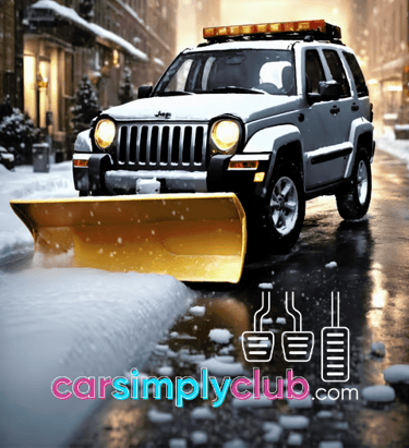 a Jeep Liberty with a snow plow