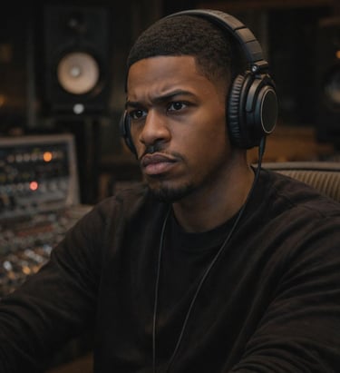 a man in a recording studio with headphones and headphones