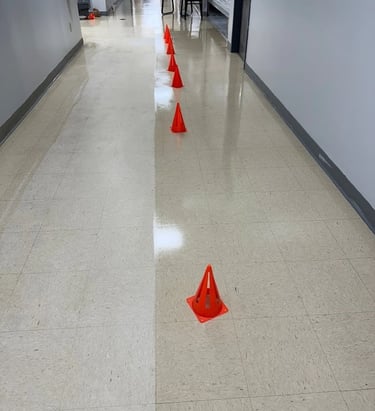 HALF FLOOR STRIPPED AND WAXED PHOTO BEFORE AND AFTER