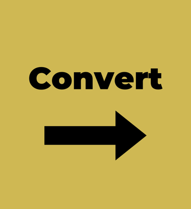 a black and white sign  that says convert with a black arrow pointing to the right