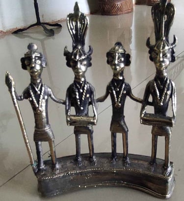 "Handcrafted brass statue of four tribal dancers–traditional Bastar art-Suitable for export"