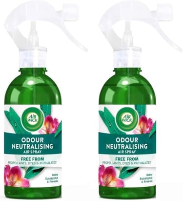 two bottles of soap with a spray bottle of liquid