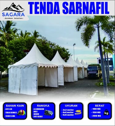 5 unit tenda sarnafil ukuran 4x4m sudah terpasang hasil karya pabrik tenda sagara