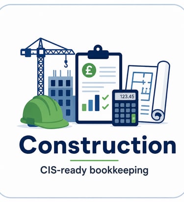 Construction bookkeeping with CIS, VAT, job costing, and subcontractor payment support.