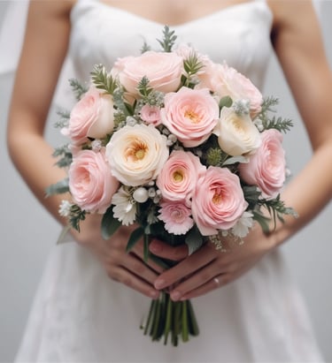 Close-up of delicate wedding rings resting on a lace fabric with soft pastel tones.
