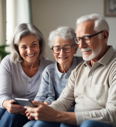 Family members video calling their loved ones from a tablet