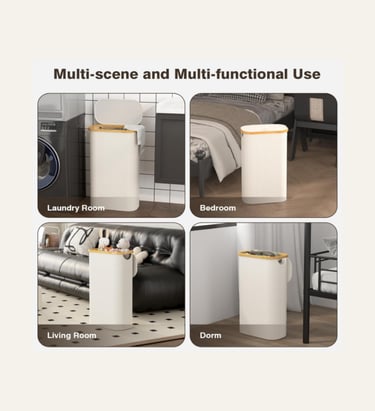 Bathola Store Slim Laundry Hamper with Lid, Handles&Removable Bag, 75L - Beige 