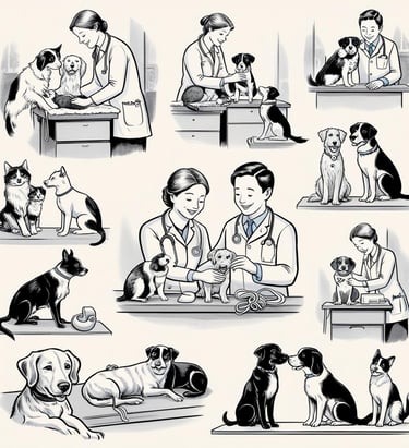 Veterinarians helping pets in a clinic setting