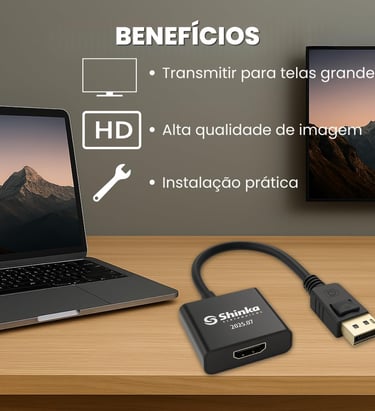 Cabo Adaptador Displayport Para Hdmi Conversor Vídeo Ultra HD 1080p