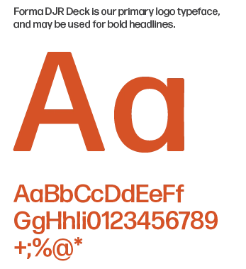 Forma DJR Deck font including letters, numbers, and special characters in uppercase and lowercase.