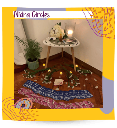 A devotional altar circle of all the elements, oracle and tarot cards. Yoga nidra circles in Lisbon.