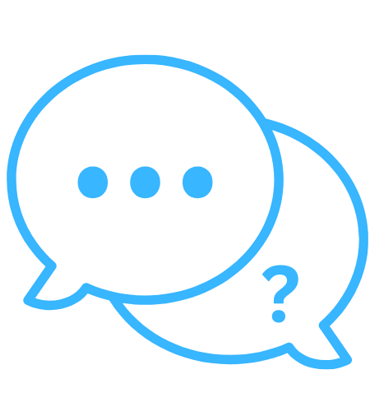 a blue and white speech bubble bubble with a question mark