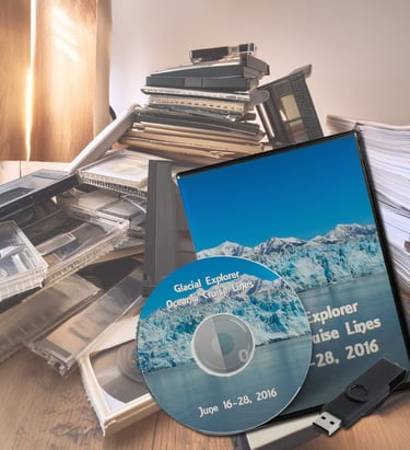 DVD over a stack of analog media