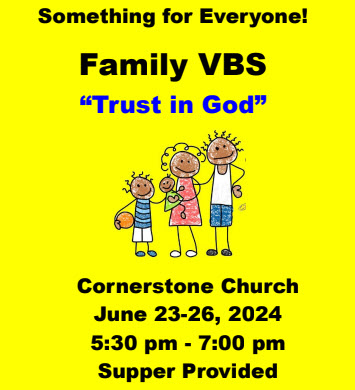 VBS flyer showing dates and times of 2024 Vacation Bible School