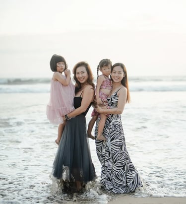 Mother and daughter portrait session at Padma Resort Legian Bali with natural beach atmosphere and soft sunset light.