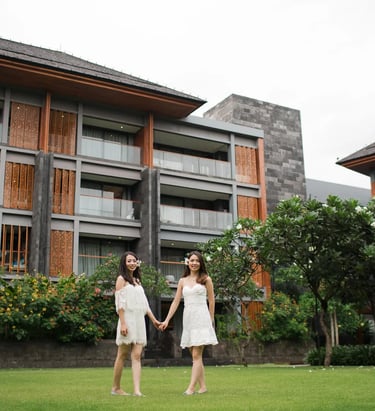 Janice family walking together at Indigo Seminyak Bali during a relaxed family photography session