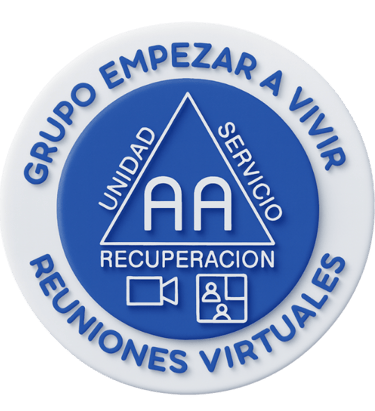 a blue and white logo with the words, group of people standing in front of