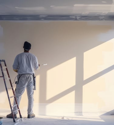 #pintor profesional pintando una pared de beige.