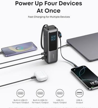 Anker 25,000mAh power bank with triple USB-C ports.