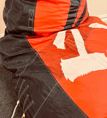 Upcycled kite bean bag made from recycled kitesurfing sail fabric in Florida
