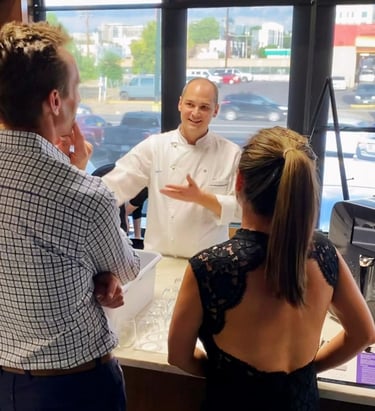Chef Andrew teaches customers about home kitchen appliances.