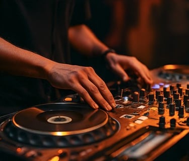 A DJ Mixer mixing music.