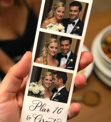 Guests holding instant photo booth prints at Bakersfield wedding