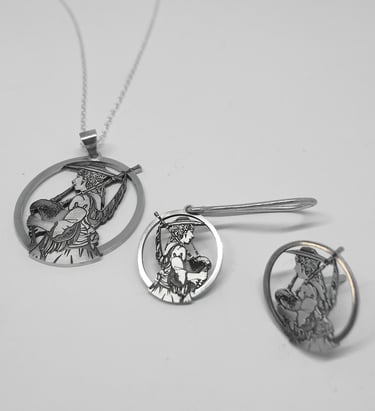 Colgante y pendientes Gaiteira en plata