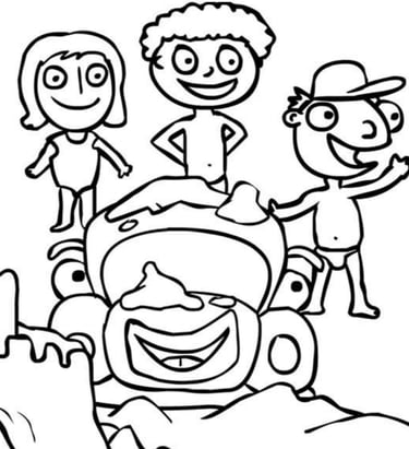 צבעו את הציור של אוטוטו והחברים בחוף הים