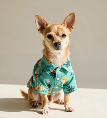 Chihuahua con playera estilo playero, para el calor