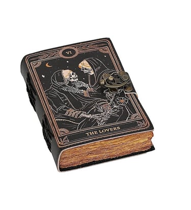 Book of Spells Leather Journal Deckle Edge Paper Grimoire Printed Journal