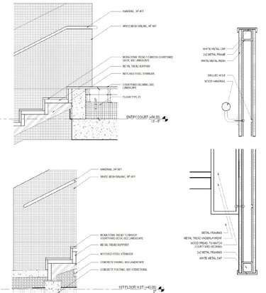A construction detail drawing of a stair