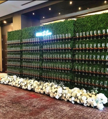 180 glass champagne wall at a wedding at the Hotel x downtown Toronto