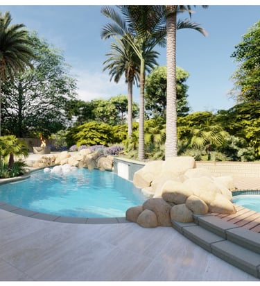tropical backyard with pool 3d design 