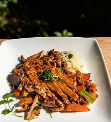 Lion's Mane Mushroom Steak Vegetable Stir fry. gluten-free dairy-free healthy Portland personal chef