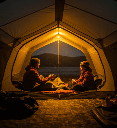 Versatile camping tent in diverse landscapes, highlighting best camping tent for all weather conditi