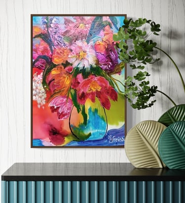 Adele’s floral painting - flowers in a vase in the home