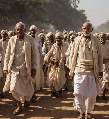 Mahatma Gandhi, at the Salt March with Chandra Singh Garhwali