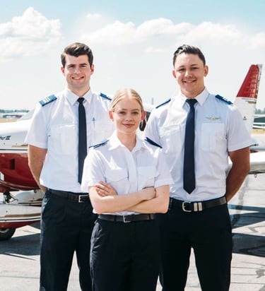 Student pilot in cockpit during flight training at sunrise with navigation instruments visible.