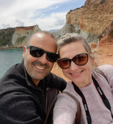 Panos and Jurgita, hosts of Villa Olga Zakynthos, contact for any information about your stay