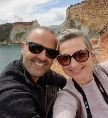 Panos and Jurgita, hosts of Villa Olga Zakynthos, contact for any information about your stay